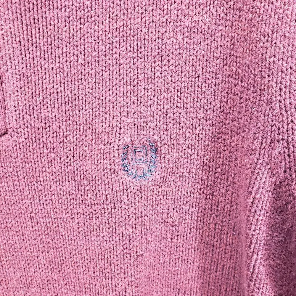 Chaps Men's Maroon Knit Elbow Patch 100%Cotton Sweater Size Medium